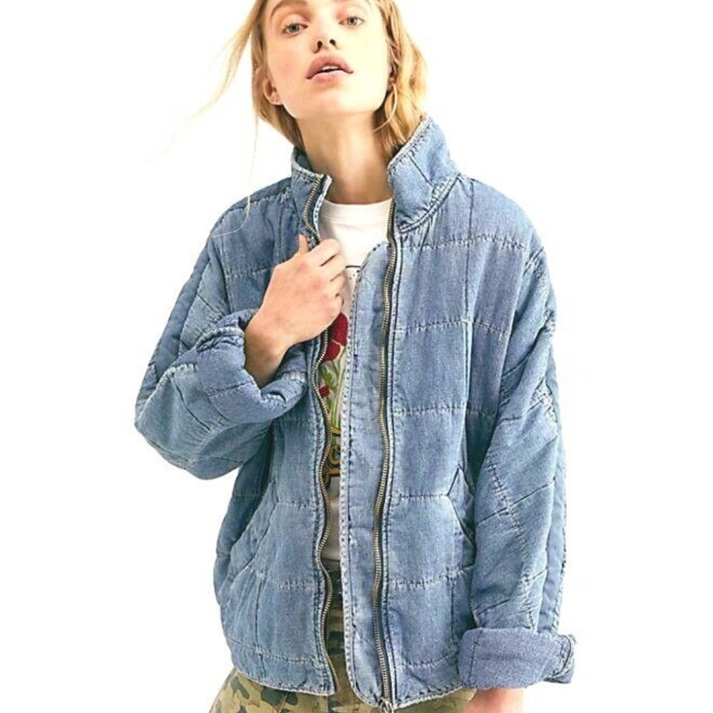 Free People Dolman Quilted Jacket in Denim